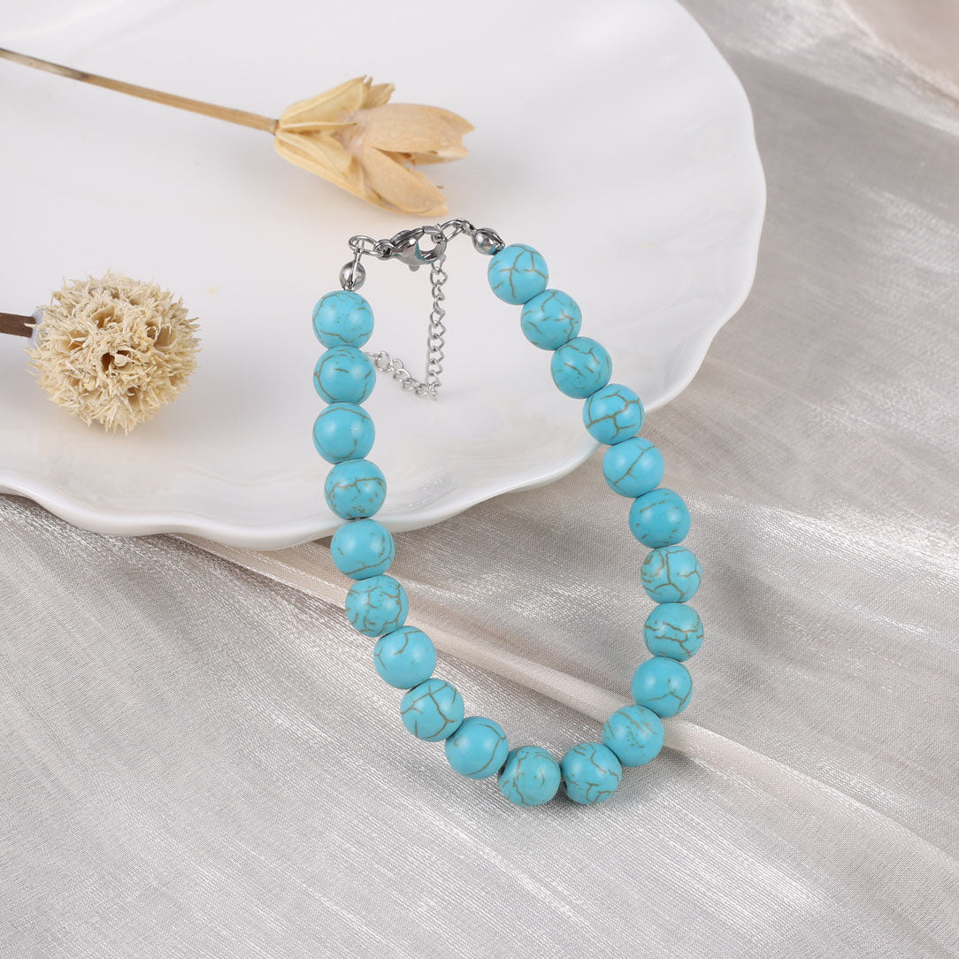 Turquoise Howlite Gemstone Bracelet with Clasp & 5cm extender chain - Natural Stone - 8mm x Length 18 cm - NEW424