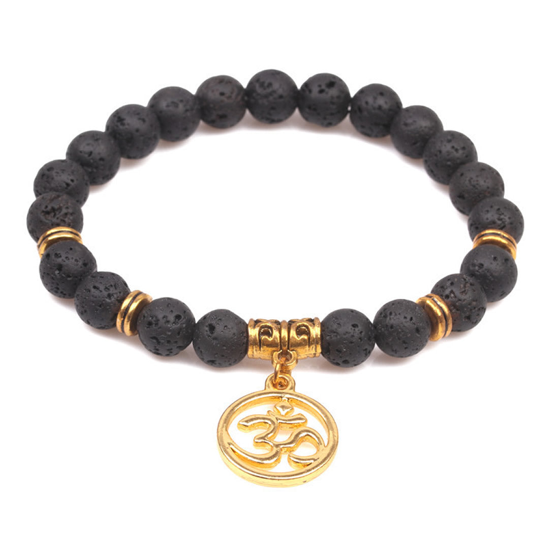 Lava Stone Bracelet with Om Charm - 8mm x 7.5 Inch NEW1024