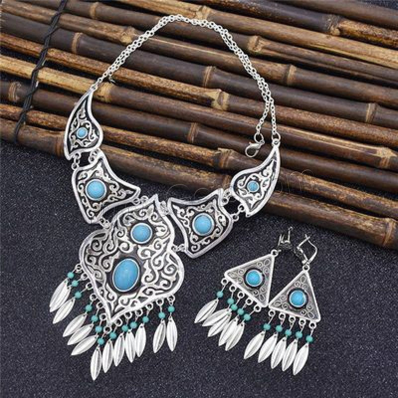 Turquoise Jewelry Set - Necklace & Earrings Zinc Alloy with Turquoise Howlite & Resin - NEW424