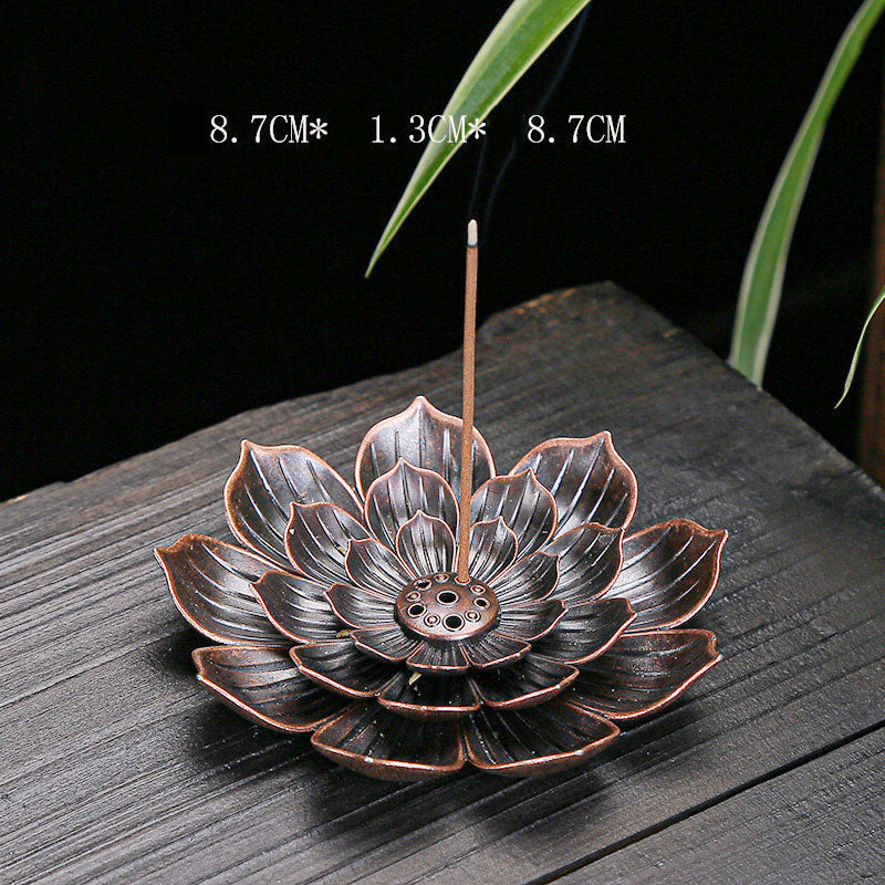 Lotus Brass Incense Burner - Antiqued Brown - 8.3 cm
