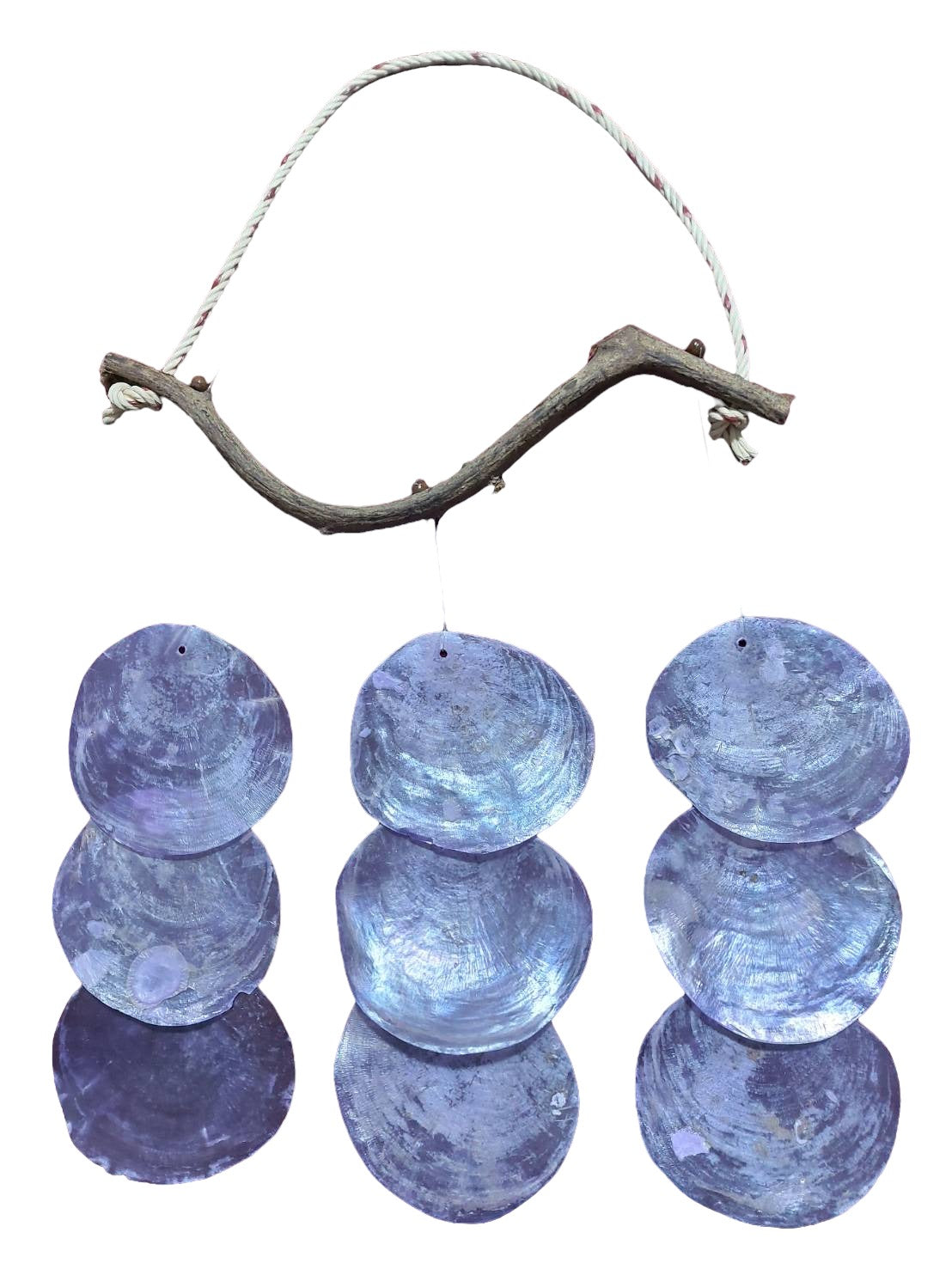 Lavender Color Capiz Placuna Shell Chime on Crazy Vine - 12 inch wide x 22 Long - NEW923