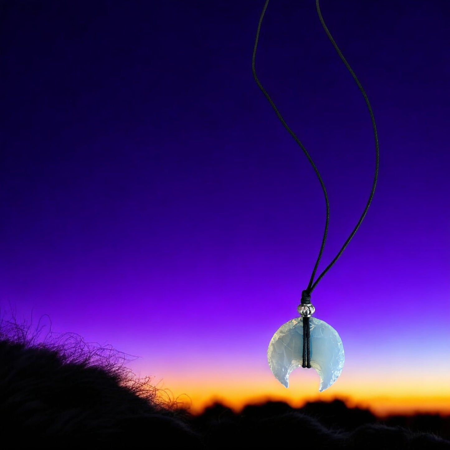 Crescent Moon Opalite Pendant 2" to 2.5" with Necklace - NEW225