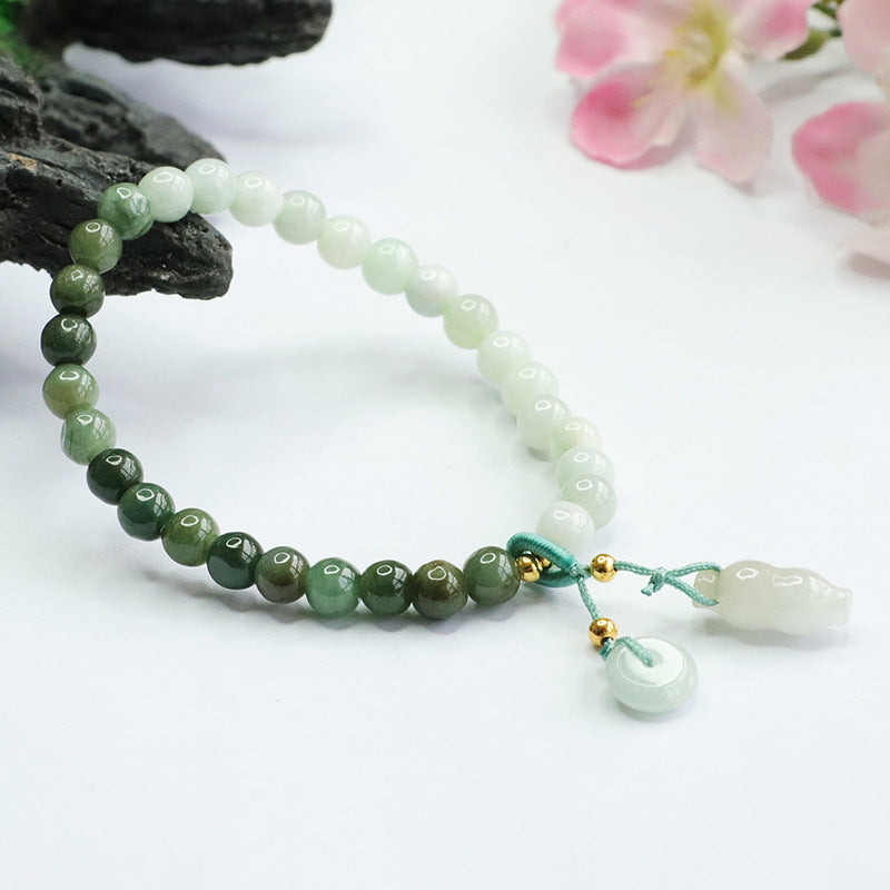 Jade 6mm Round Bead Stretch Bracelet with Dangle Beads - Hetian Jade - Length Approx 17 cm - NEW125
