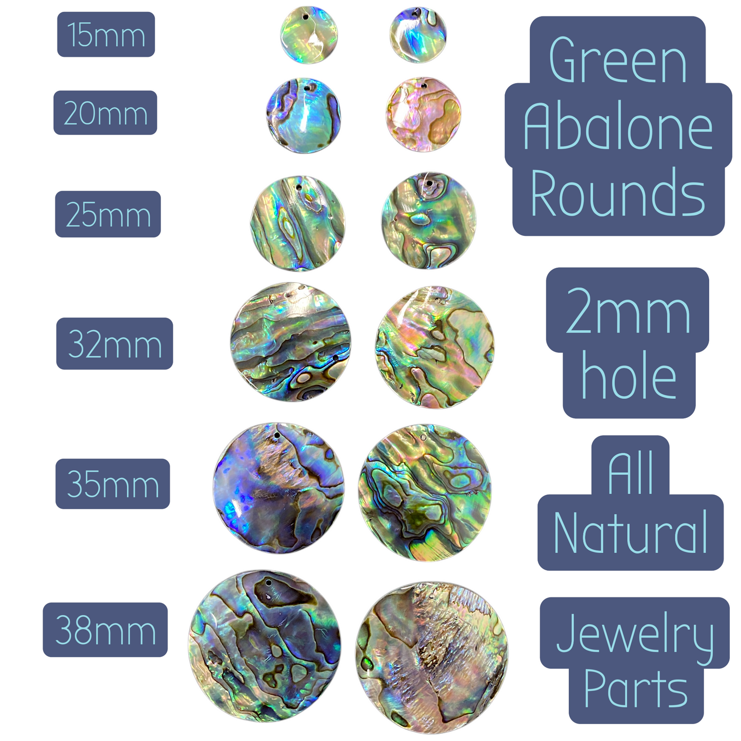 15mm Round Abalone Shell with one 2mm Hole - 1mm Thick - China