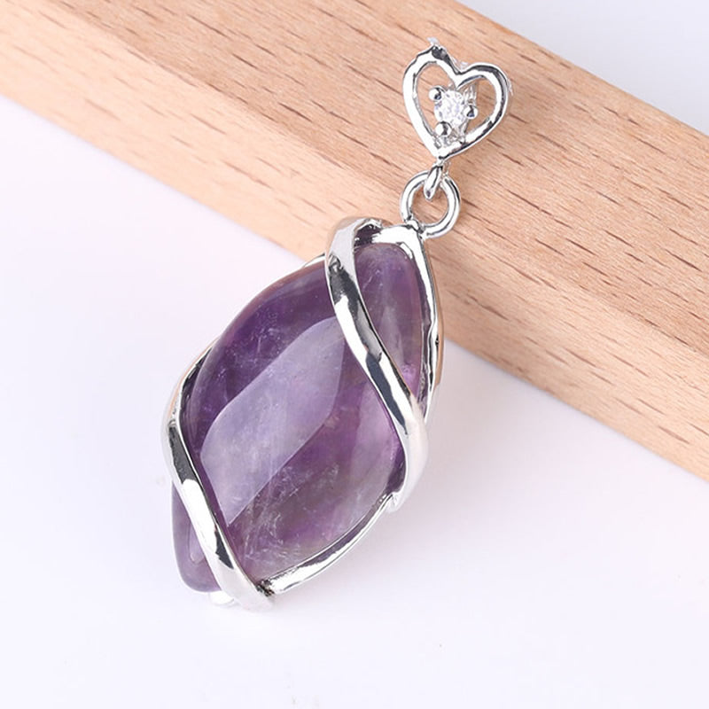 Amethyst Gemstone Pendant with Rhinestone - Silver Color Plated Brass - 37x17mm - China -