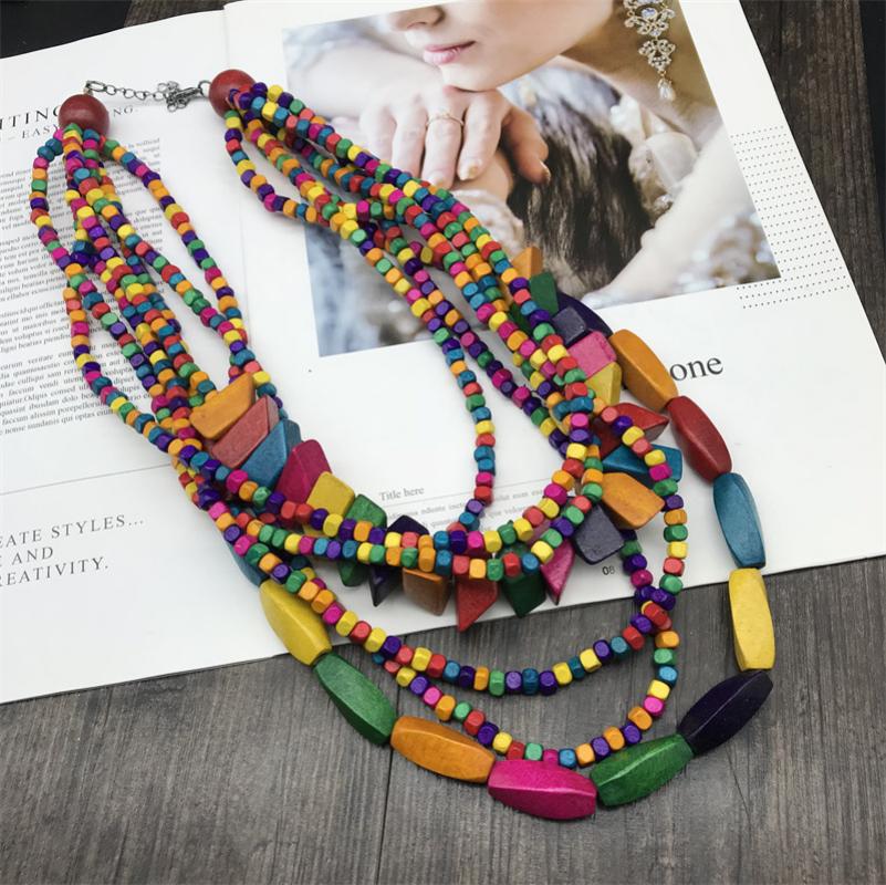 Multilayer-Color Wood Necklace - 30.7 with 2.36 inch extender chain - NEW424