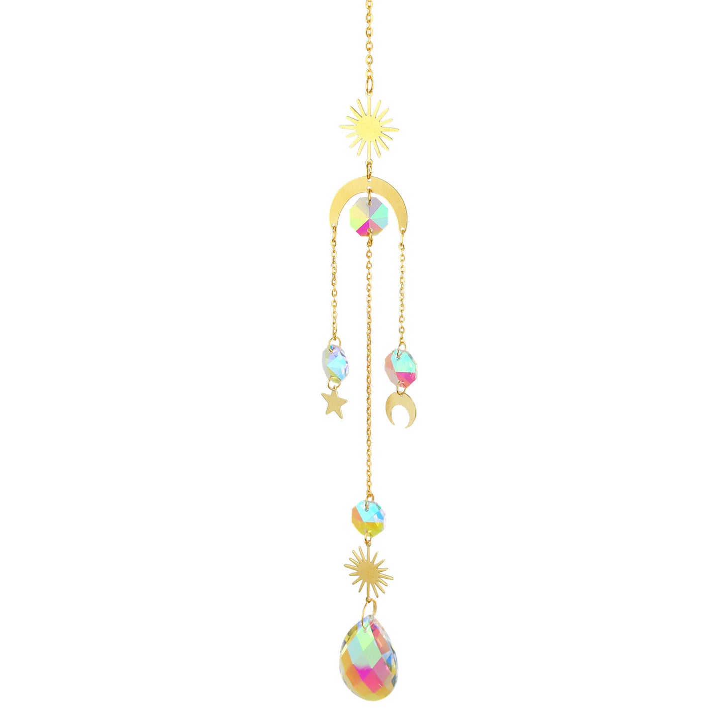 K9 Aura Crystal Hanger Suncatcher Suns Stars Crescent Moons & Oval K9 Brass - Long inch - China