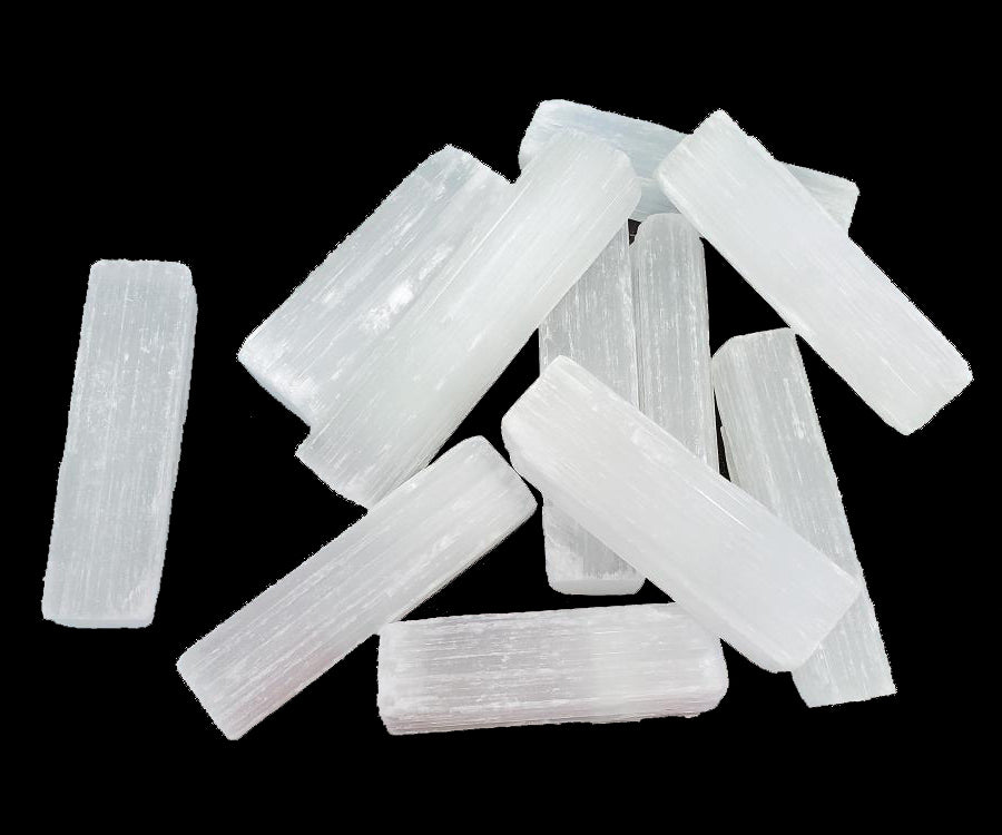 SELENITE Unpolished Raw Wands Sticks 2 inch approx - 1 LB. - India - (9 sticks per bag)