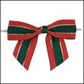 PK/50 3 inch Metallic TWIST Tie BOWS GOLD WITH RED & GREEN EDGES