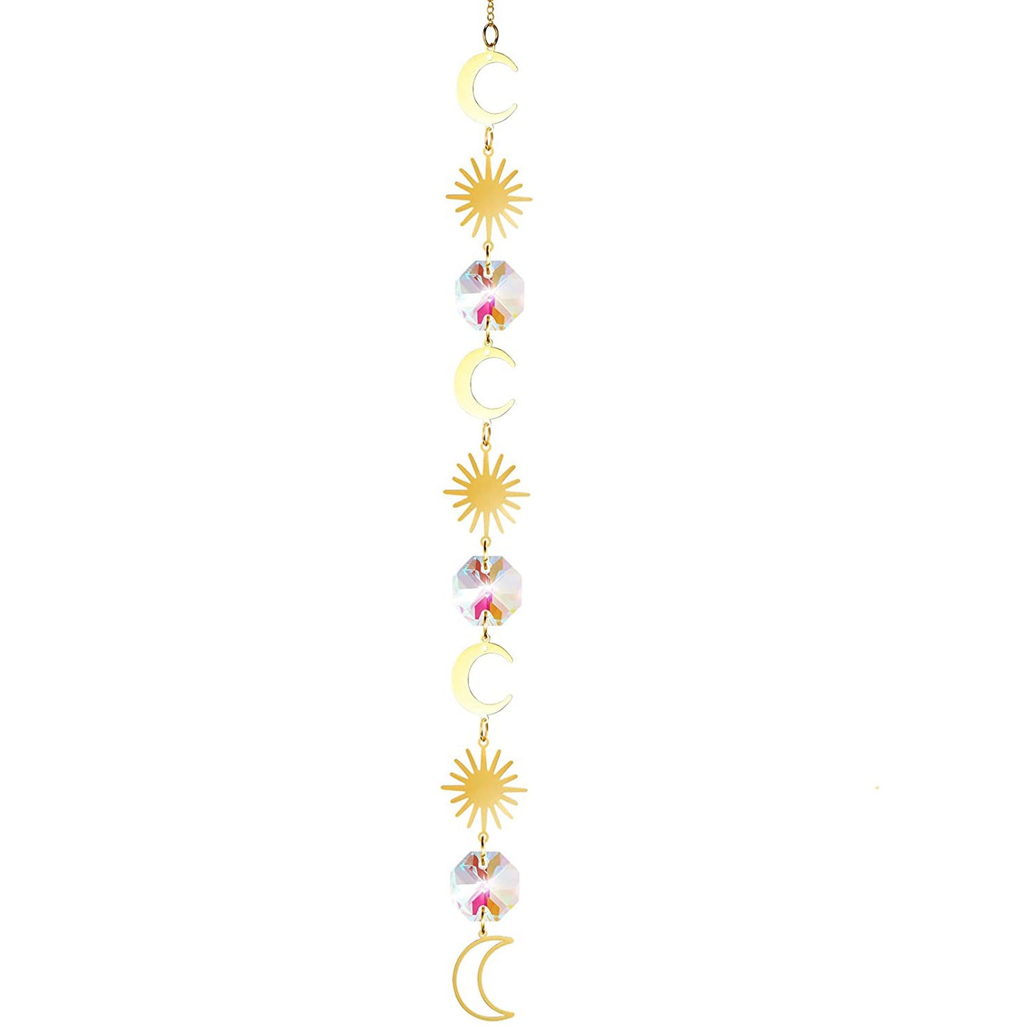 K9 Aura Crystal Hanger Suncatcher Suns Moons Stars Brass Color Twinkle Hanger - Long inch -