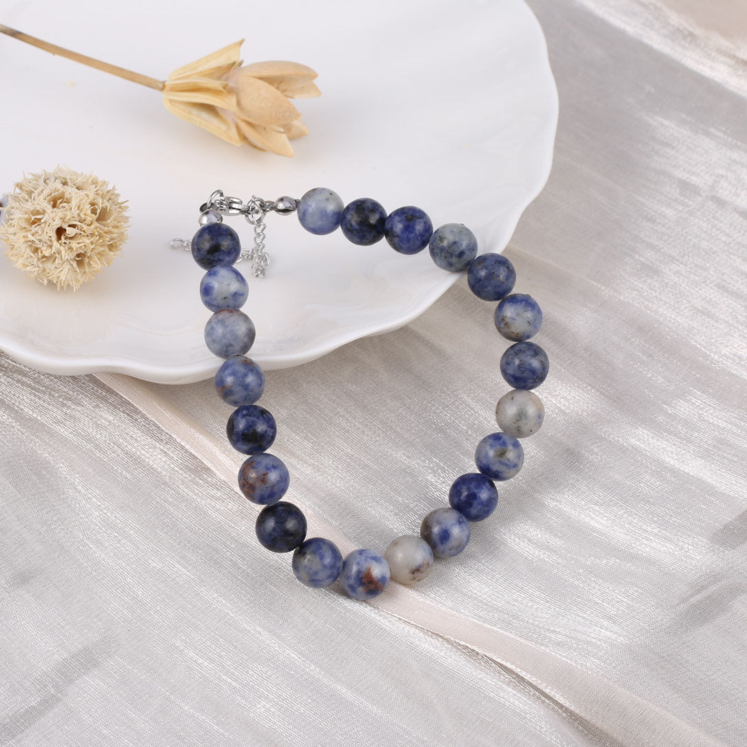 Sodalite Gemstone Bracelet with Clasp & 5cm extender chain - Natural Stone - 8mm x Length 18 cm - NEW424