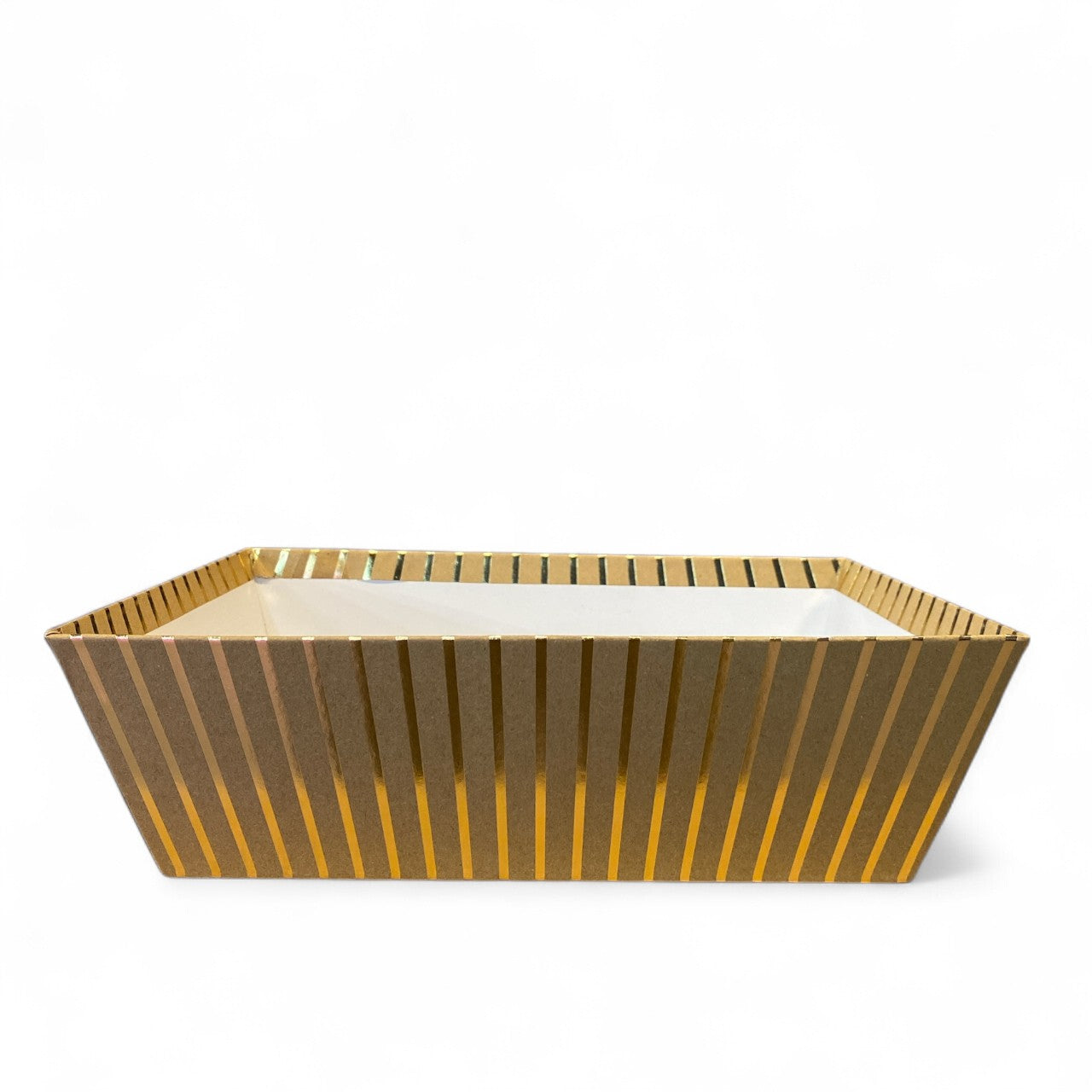 12 x 9 x 3.55 inch Kraft with Gold Strip RECTANGLE Market Trays (12 per case) Fits a 25 x 30 Basket Bag - NEW1025