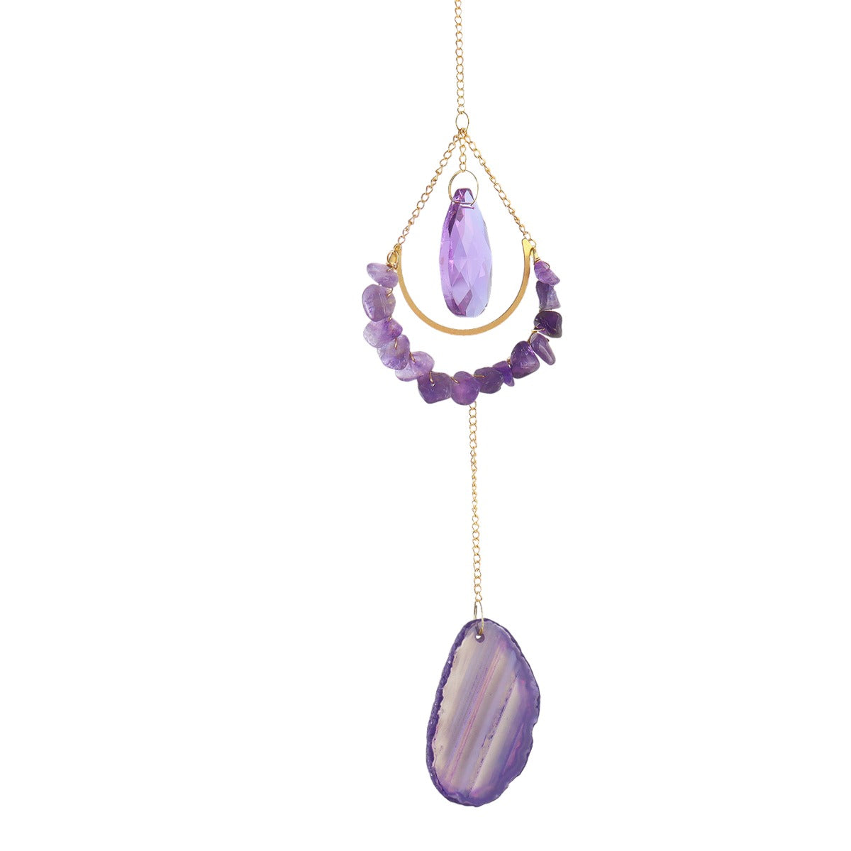 K9 Crystal Hanger Suncatcher with Natural Gem Chips and Purple Agate - 45cm-