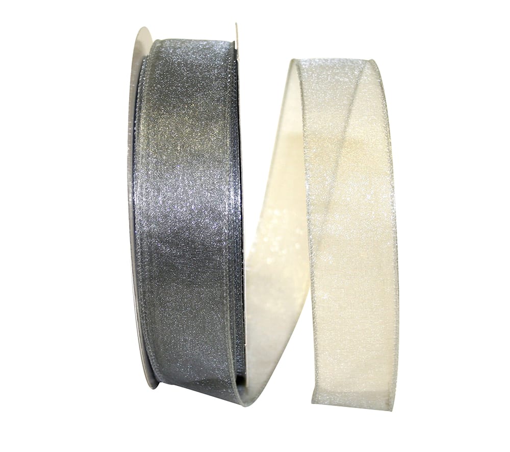 Sheer Essence Wired Ribbon - Silver - 1.5 inches x 50 yards - NEW1224