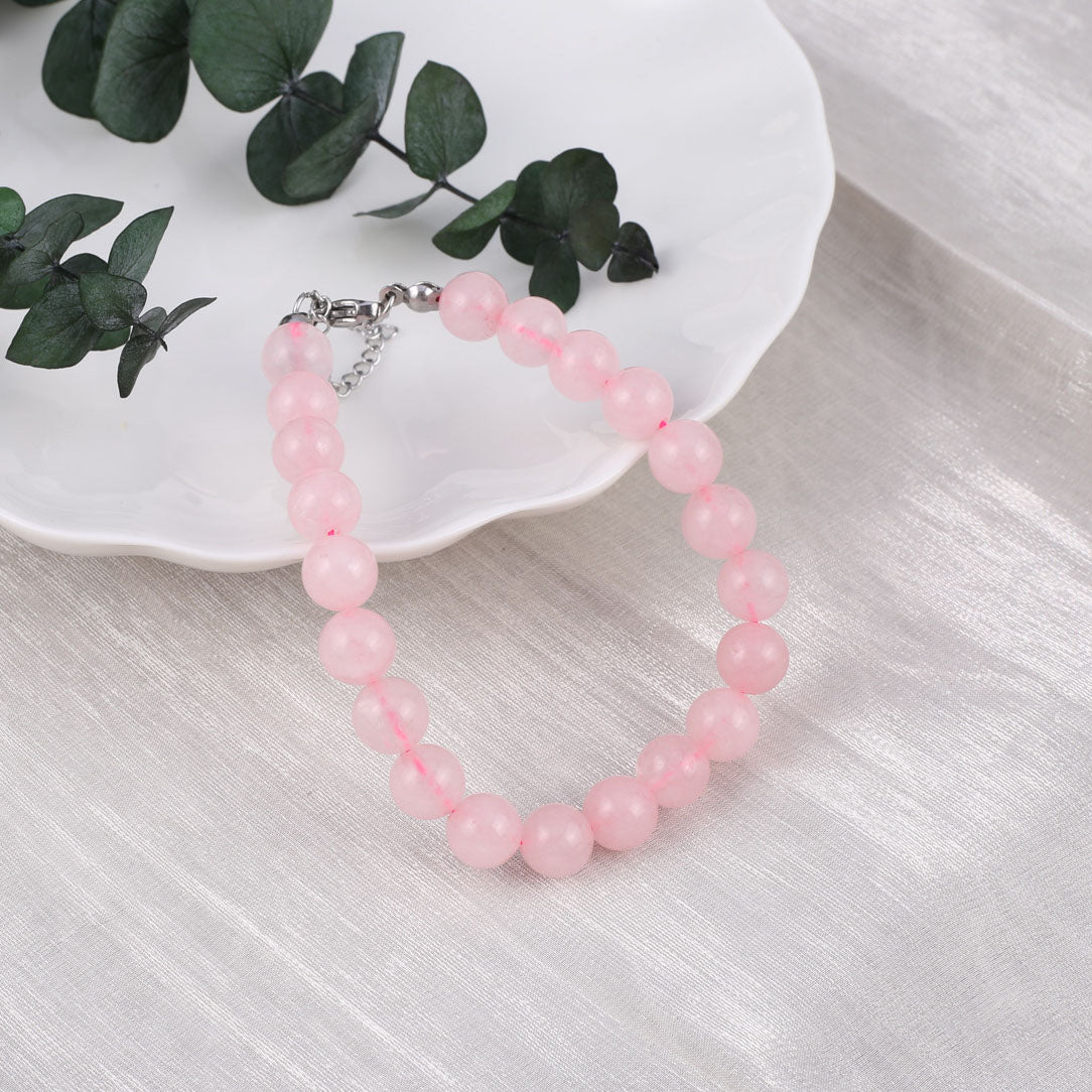 Rose Quartz Gemstone Bracelet with Clasp & 5cm extender chain - Natural Stone - 8mm x Length 18 cm - NEW424