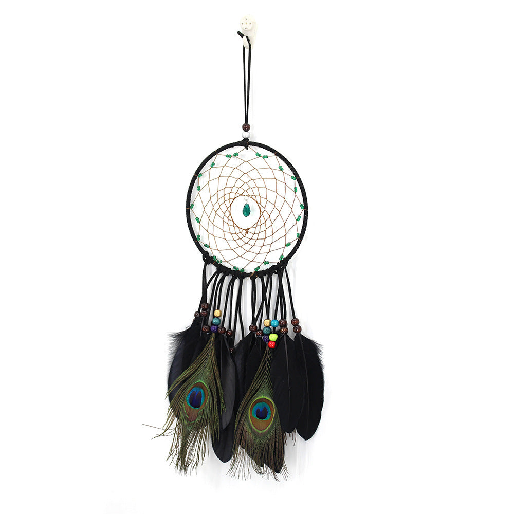 Fashion Dream Catcher with Velveteen & Feather & Wood, handmade Black - 50x16cm