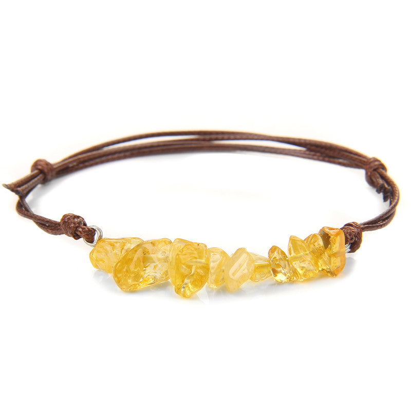 Citrine Gemstone Bracelet on Wax Cord with Natural Stone - Length 19 cm - NEW424