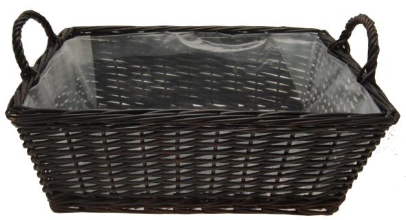WILLOW STORAGE BASKET with ear handles - BROWN STAIN 19 x 15 x 7 inch - with HARD LINER