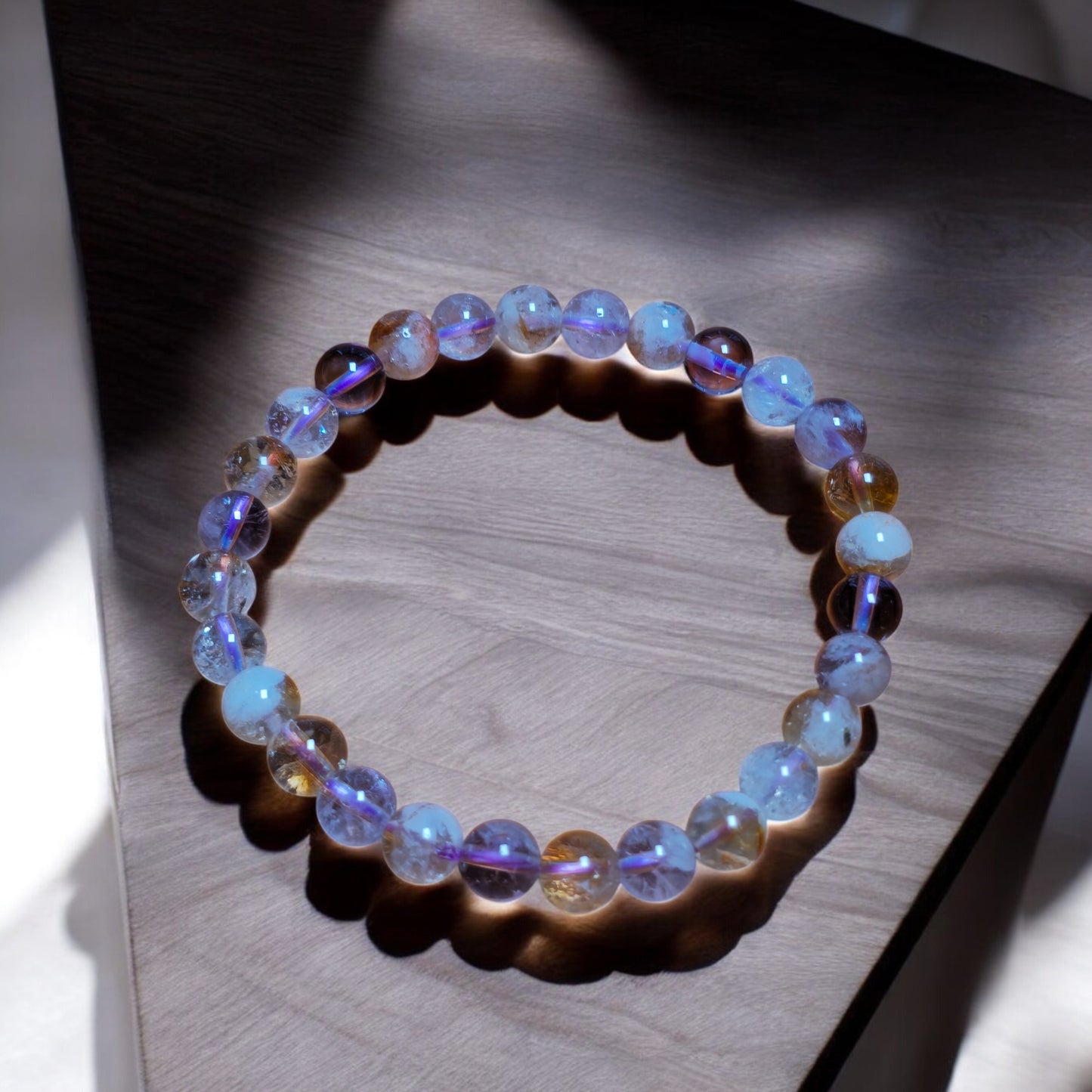 Amethyst & Citrine 2-Tone Stretch Bracelet - 6mm Beads 7.5 inch - China - NEW125