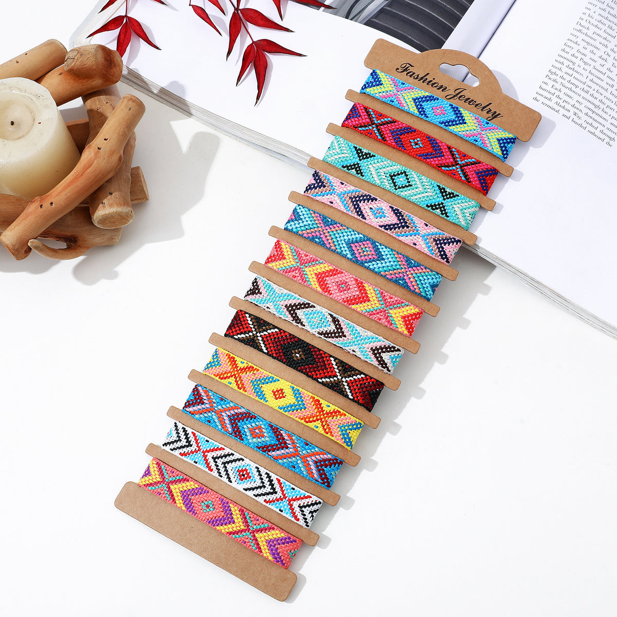 Friendship Bracelets with Cotton Cord - Adjustable - Length Approx 18 cm - 12PCs per Set - Sold By Set on Card - China