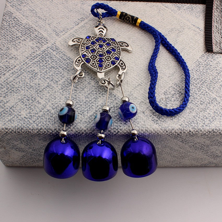 Evil Eye Turtle Crystal Metal Hanger with Blue Bells - Suncatcher Long - 9.25 inch - China -