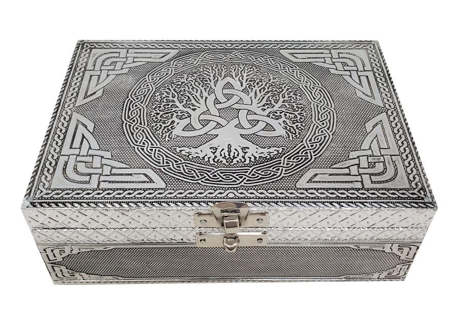 Triquetra Box - Carved METAL Over Wood - 4.75 x 6.75 inch - NEW1222