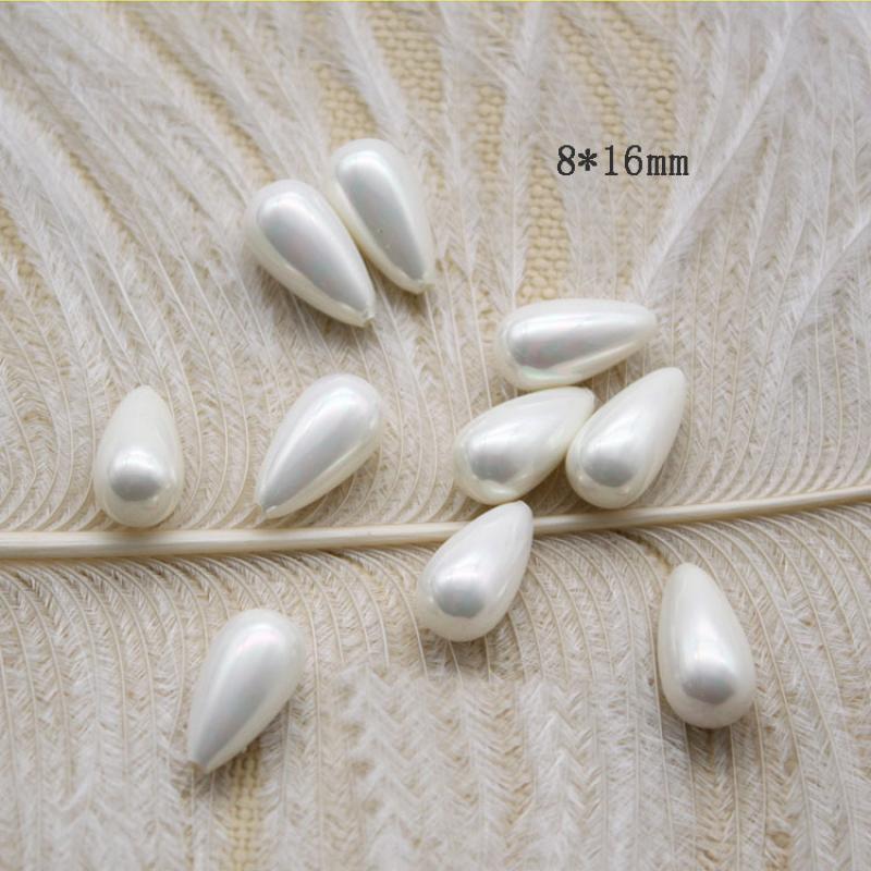 Pack of 10 - 8x16mm - Teardrop Natural White MOP Shell Beads - half-drilled down from top - NEW424
