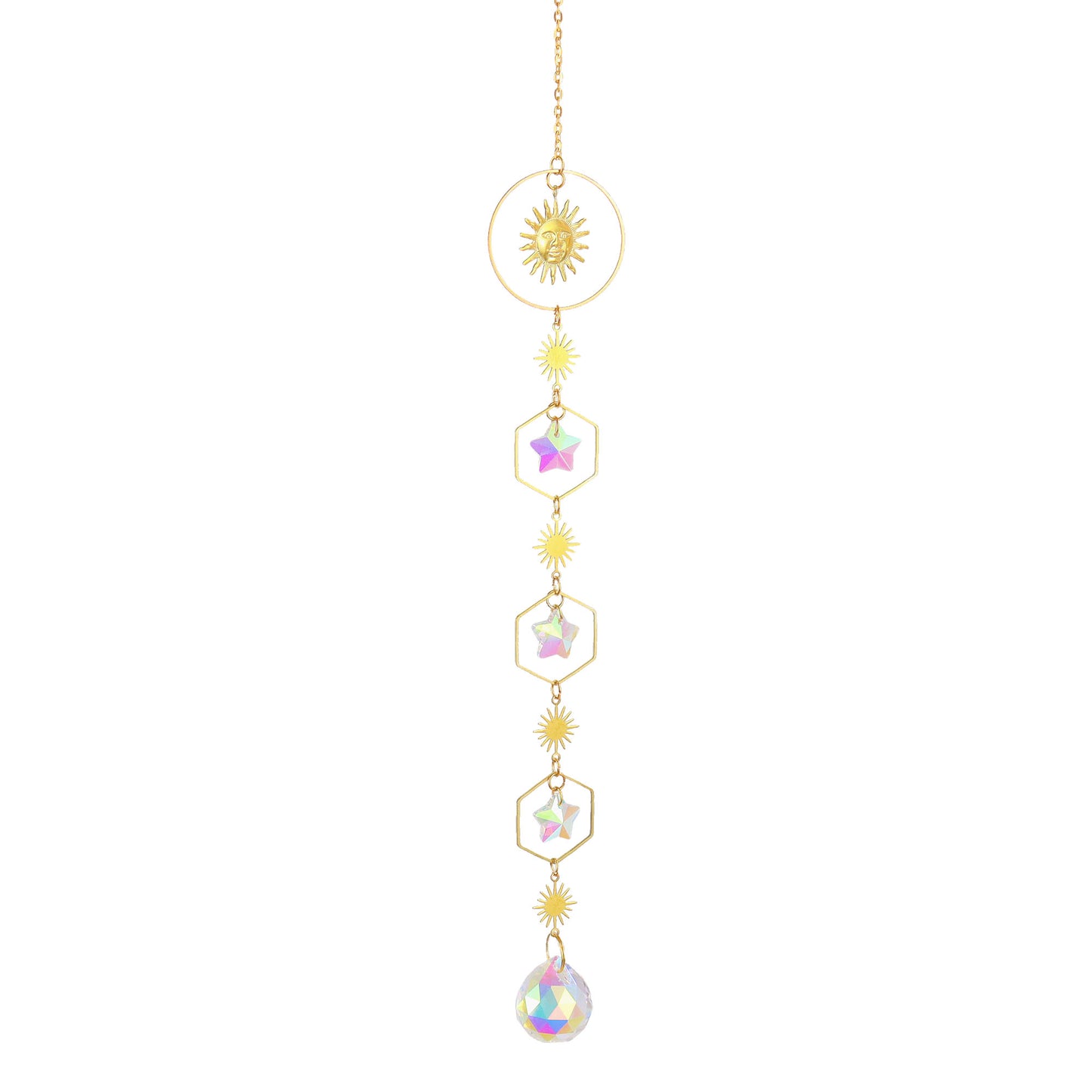 K9 Aura Crystal Hanger Suncatcher Color Sun Moon & 3 Stars - 15 inch - China -