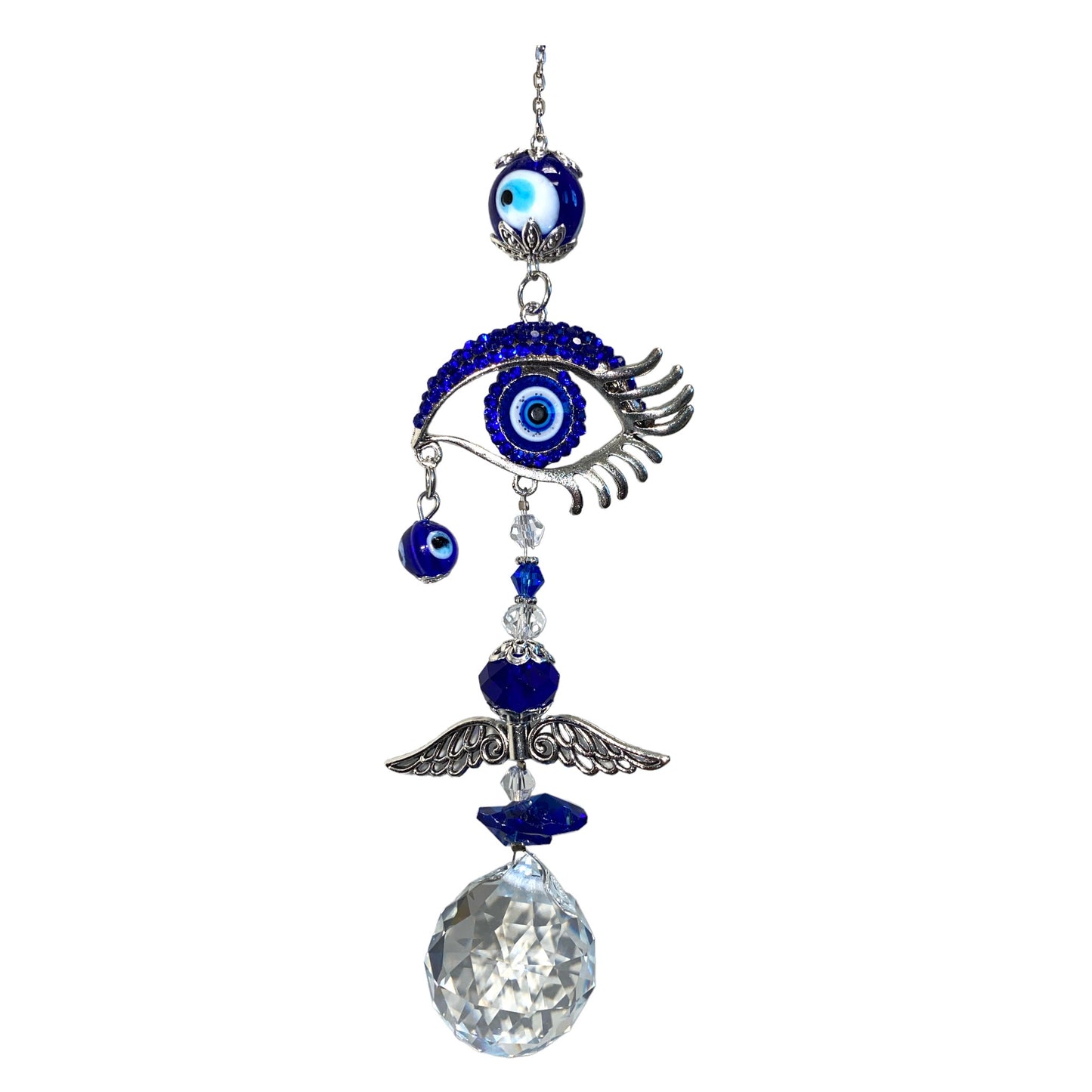 Evil Eye Hanger with K9 Crystal Ball and Blown Glass Eyes - Suncatcher - 13 inch - China -