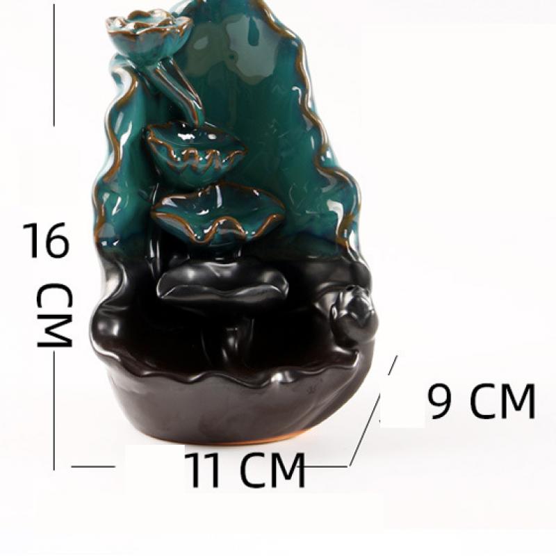 Ruffled Backflow Incense Burner Ceramic Black & Blue - 11x9x16 cm - NEW324