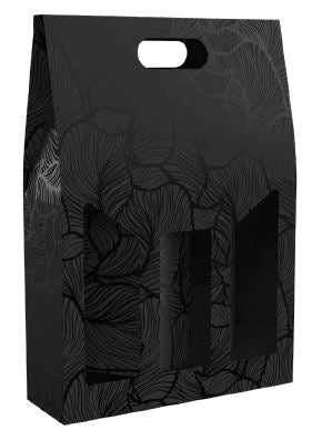Black Leaves - Foglie Design Triple WINE Bottle Carriers 750ml CORRUGATED (20 per case)
