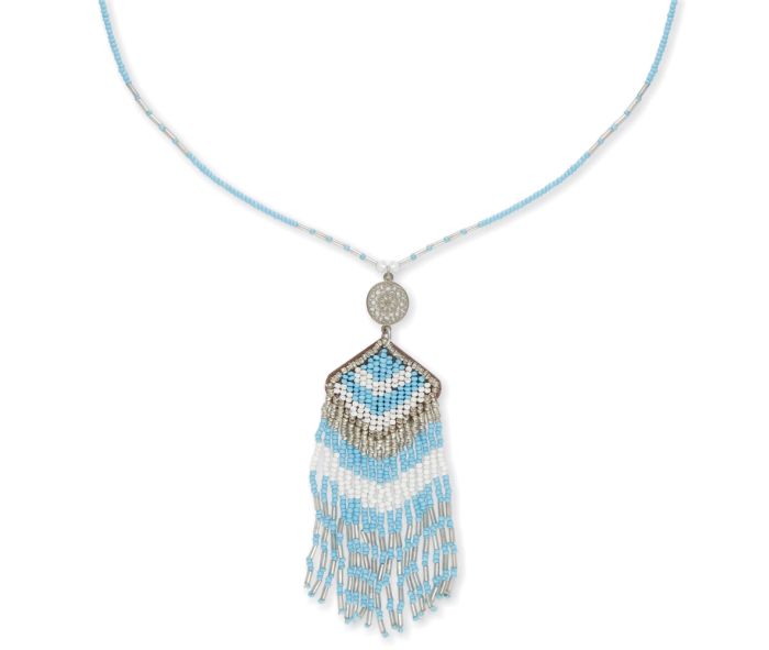 Oh My Glass Bead Necklace - 36"&3"EXT - Blue, Silver & White - NEW424