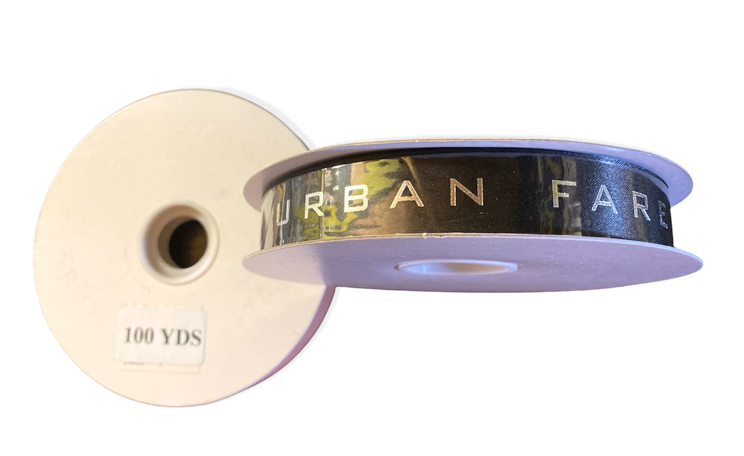 Everyday Satin Value Wired Ribbon - Black with Silver Printing - 1.5 inch 100 YDS - Urban Fare Urban Fare Repeat - Custom