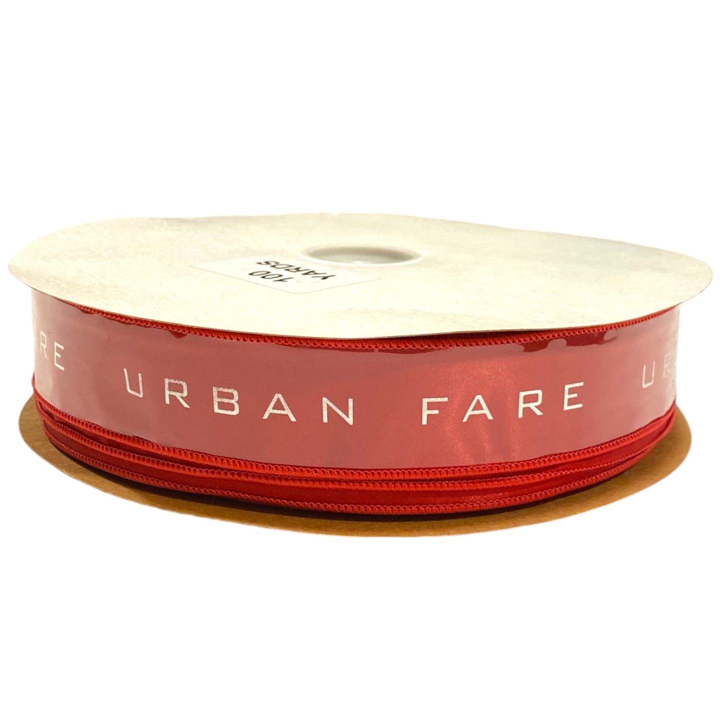 Everyday Satin Value Wired Ribbon - Red with Silver Printing - 1.5 inch 100 YDS - Urban Fare Urban Fare Repeat - Custom