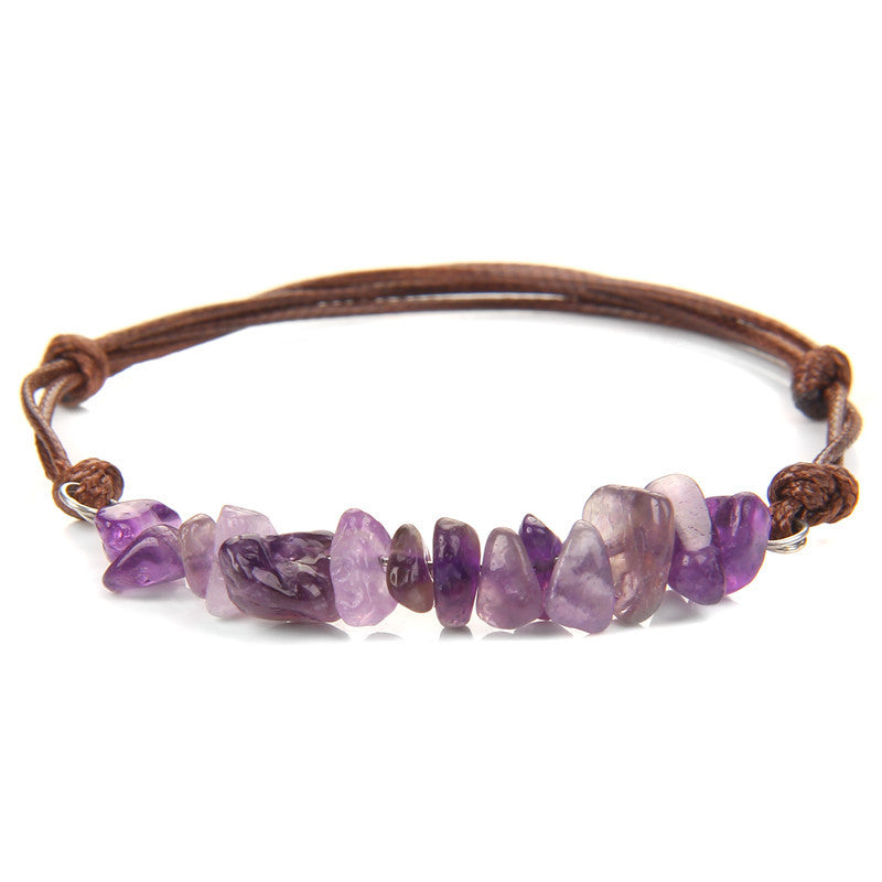Amethyst Gemstone Bracelet on Wax Cord with Natural Stone - Length 19 cm - NEW424