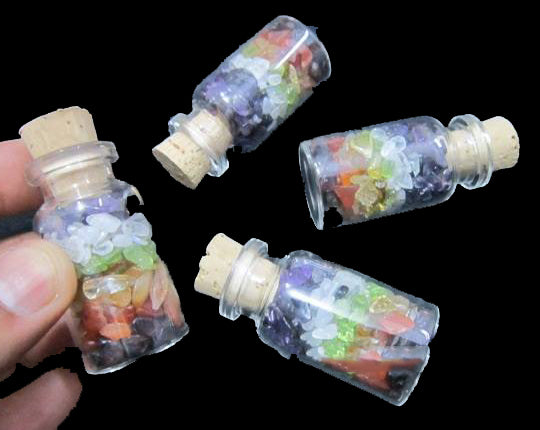 7 CHAKRA LAYERED GEMSTONE BOTTLE with Cork - 30g - 50mm