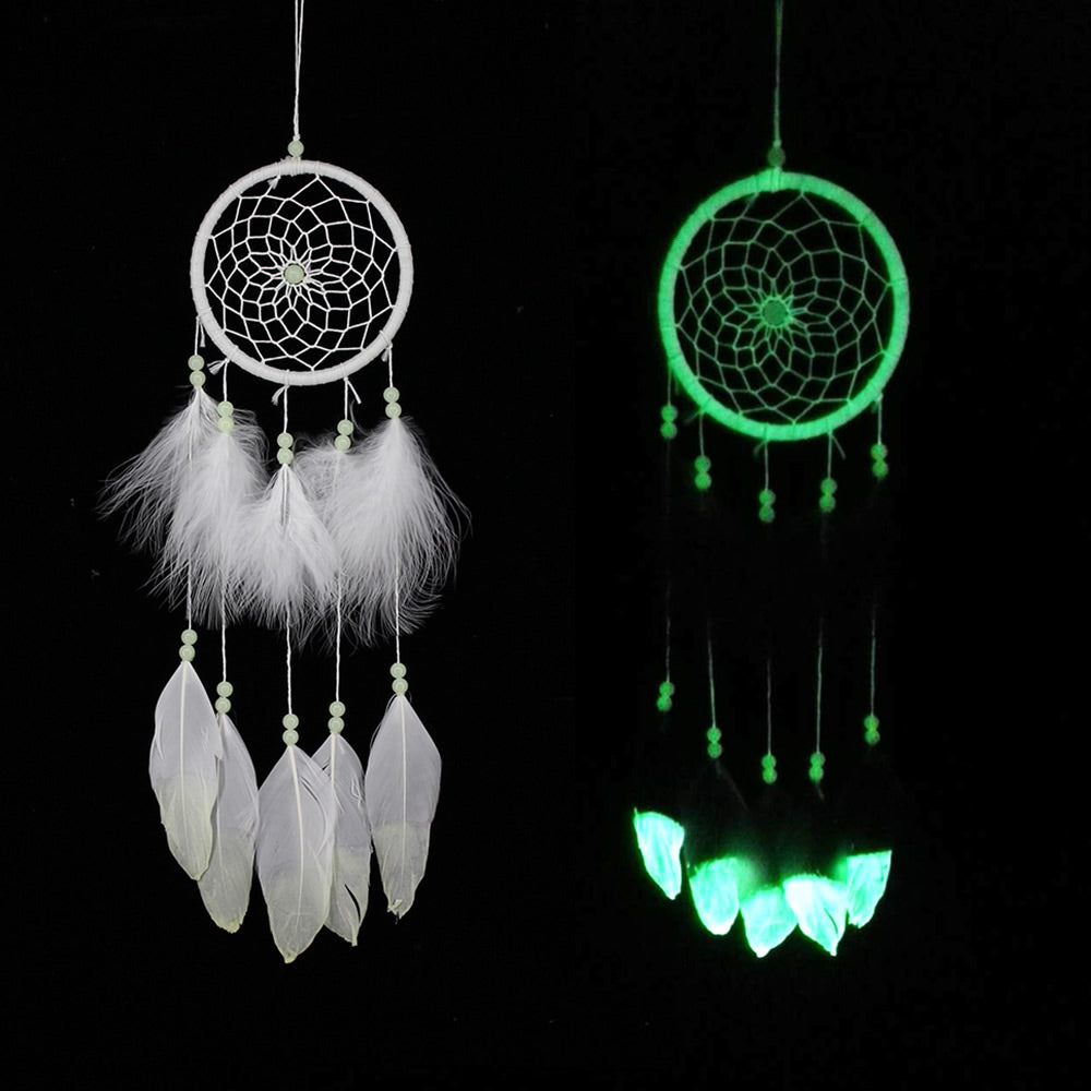 Fashion Dream Catcher Cotton Thread & Dipped Feathers - Light Green Beads - White 12x38cm - NEW1220