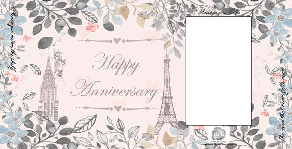 FROMME BOTTLE GREETING CARDS - HAPPY ANIVERSARY - FLORAL PARIS THEME - 29.5CM X 14.5CM - GIFT TAG