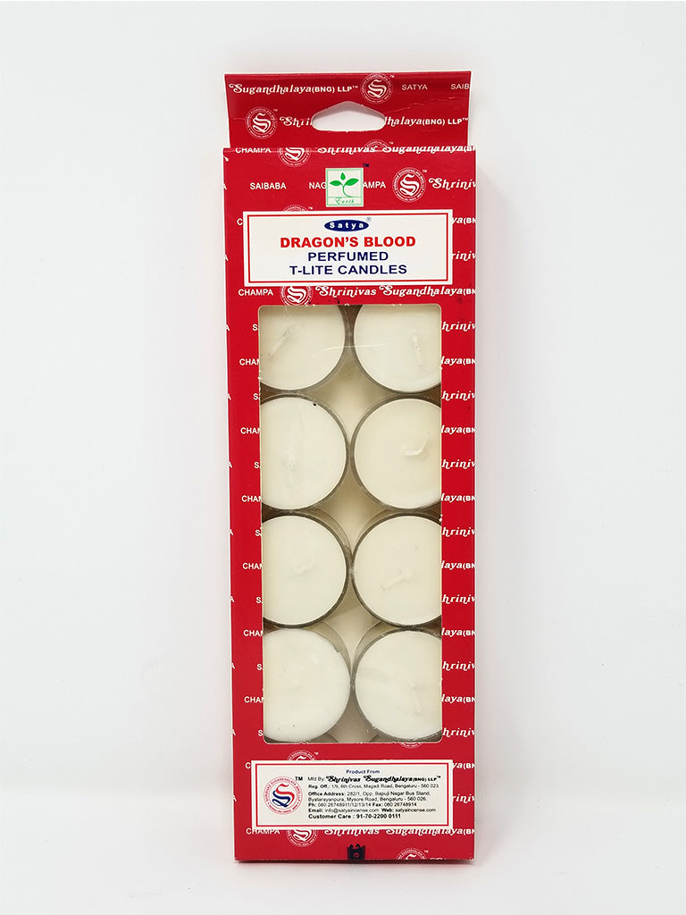 Satya Dragons Blood T-Lite Candles - 12 per pack - NEW1020