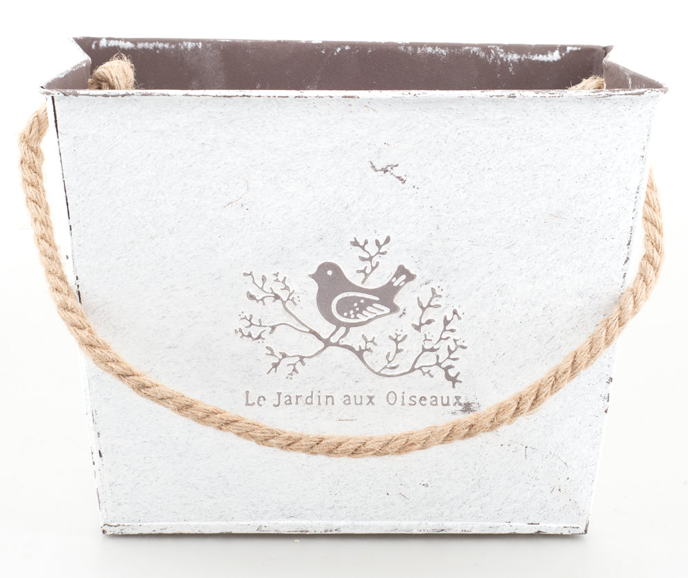 Metal Rectangular Basket with Floral Painting 10.25 x 6.25 x 8.5 inch deep