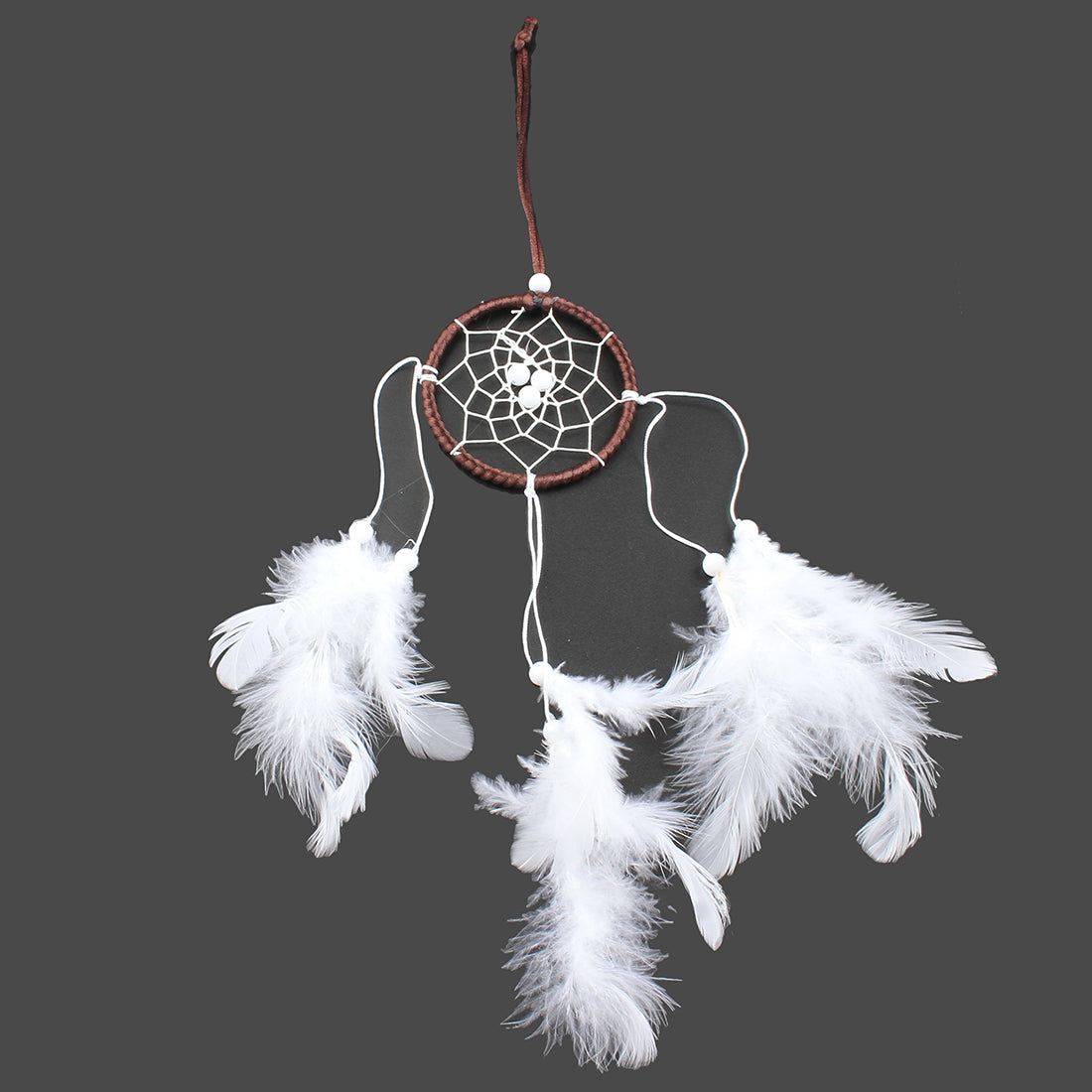 Fashion Dream Catcher - Metal Hoop, Feathers, Cotton Thread and Synthetic Beads - White - 32cm