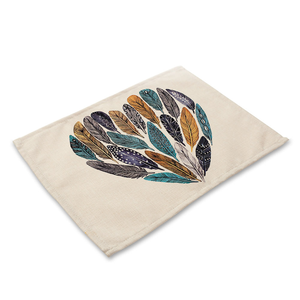 Cotton Place Mat - Heart o Feathers on Beige - Rectangle - Size 42x32cm - NEW521