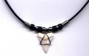 Mako Shark Tooth Wired Pendant On Black Leather Cord