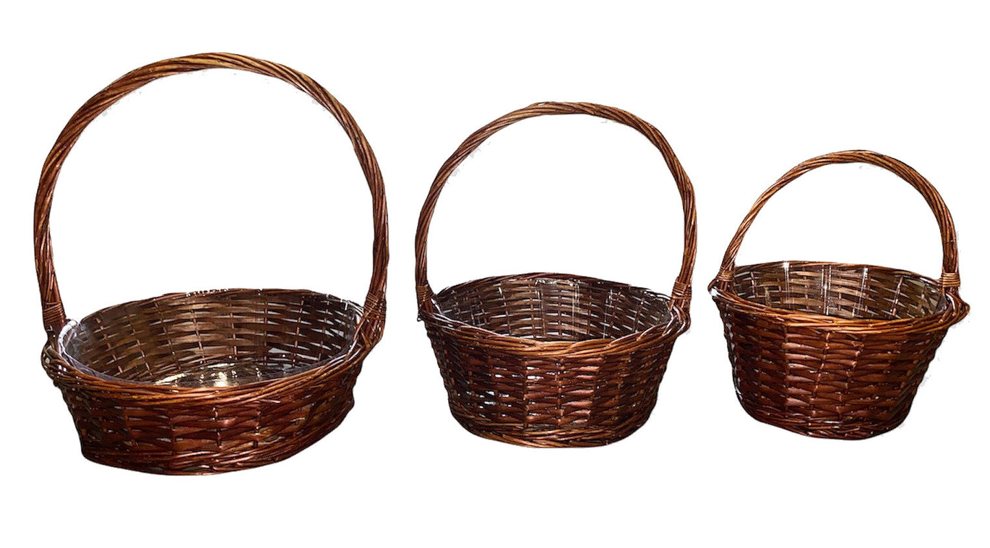 Set of 3 Round Split Willow Baskets with hard liners 8 - 10 and 12 inch - Large 14.36 x 4 -
Medium 12.36 x 4.7 -
Small 10.36 x 5.5 inch deep - NEW222