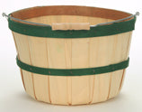 HALF PECK BASKET with Handle - Natural Wood with 2 Green Bands 8.5 x 6.5 inch Deep