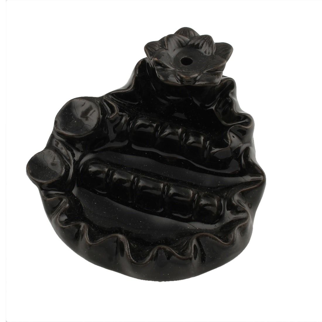 Porcelain Backflow Incense Holder - Winding River with Flower - 9x9x4.5cm