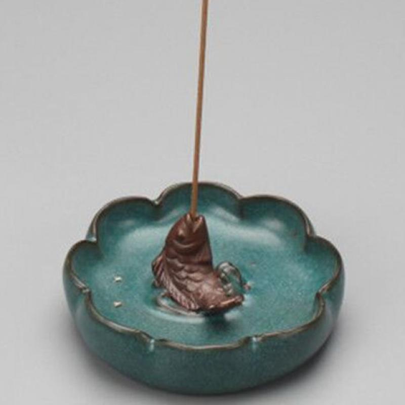 Butterfly Fish Porcelain Incense Burner - Brown with Blue Green - 9x9x3.5cm - China - NEW922