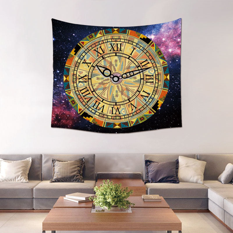 Gold & Black Clock Tapestry Wall Hanger - 150x130cm - ALTAR CLOTH - - Polyester