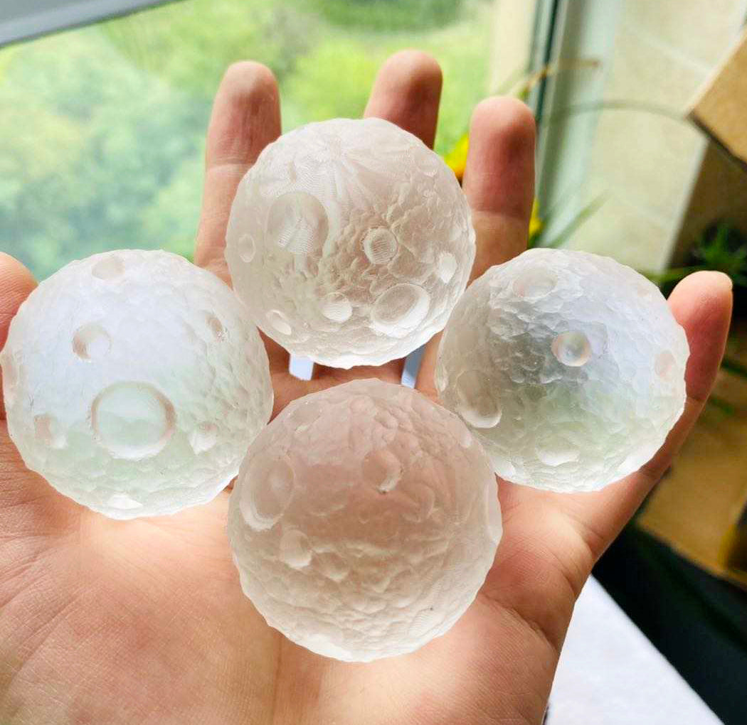 Moon with Craters - Carved Clear Quartz - Spheres - 5 cm Dia. - China - NEW921