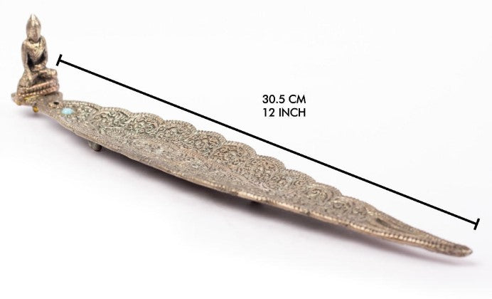 Buddha - Silver Aluminum Leaf Burner Incense Stick Burner Stand - inch Long - NEW421
